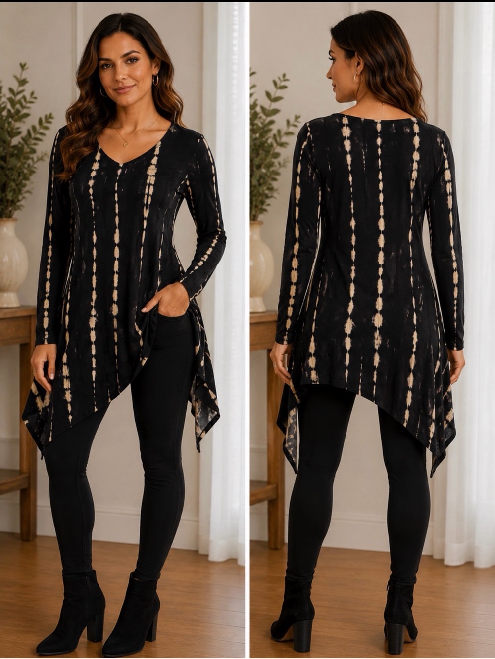 Black Tie-Dye Long Sleeve Tunic